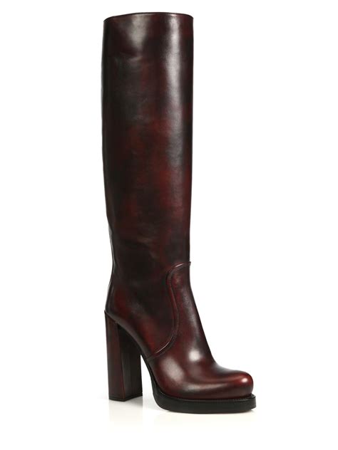 prada burnished leather knee-high boots|prada leather knee high boots.